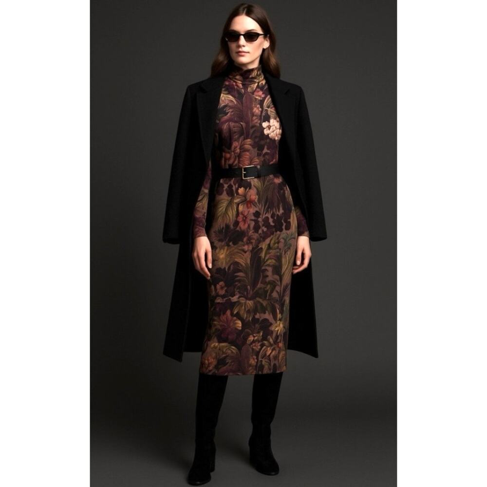 House Of Hackney Midnight Garden Long Sleeve Bodycon Midi Dress Mock Neck 12